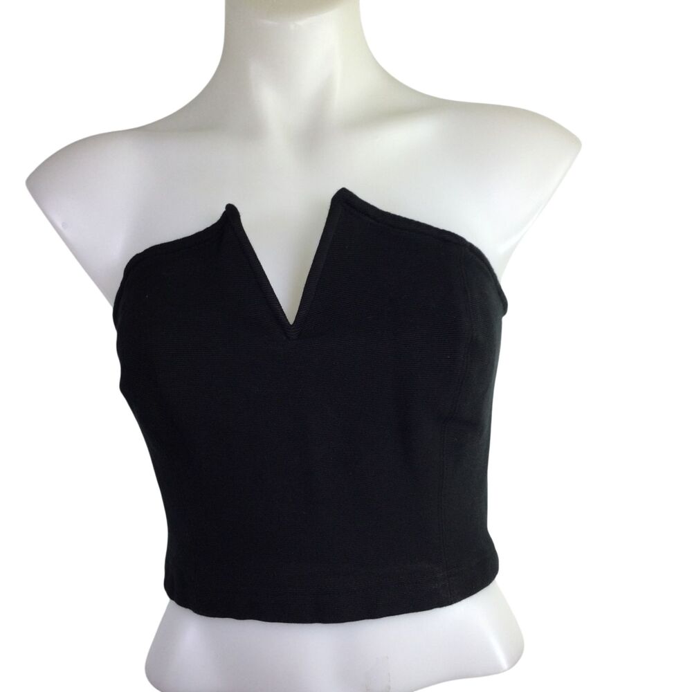 Maeve by Anthropologie Womens Ribbed Crop Strapless Tank Top Black Size Medium
